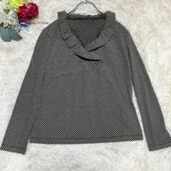 美品【ジョルジュレッシュ】ドット柄トップス フリルネック ブラック (36)のサムネイル