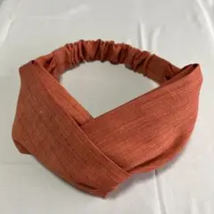 着物リメイク（クロスヘアターバン）紬　正絹　オレンジ系　No.113