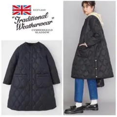 美品■Traditional Weatherwea■ノーカラーキルティングコート