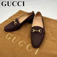 GUCCI パンプス ローファー 靴 ホースビット ゴールド金具 スエード 茶色のサムネイル