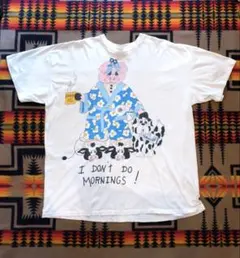 80s〜90s USA製 「朝に弱い」　アニマルプリントTシャツ