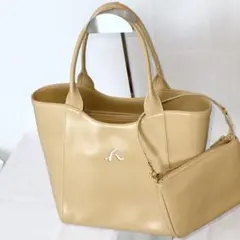 【美品】Kitamura キタムラ レザーハンドバッグ ポーチ付き ベージュ