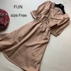 FUN 長袖シャツワンピース ベージュ F ベルト付 春秋 体型カバー 裏地付