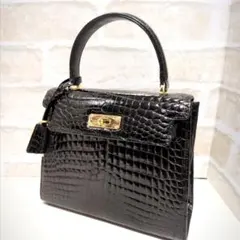 ★RODANIA シャイニング クロコダイル ハンドバッグ ブラック 極美 レア