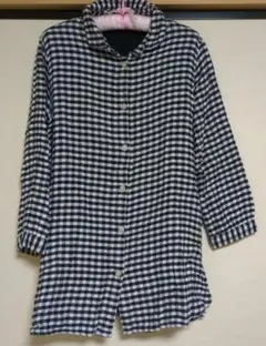 長袖ネルシャツ チュニック ブラック・ホワイトチェック