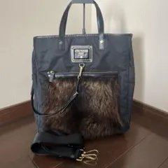 プラダ ファー トートバッグ ショルダーバッグ　レザー　ナイロン