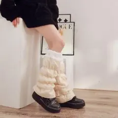 ふわふわ裏ボア×中綿◎レッグウォーマー 白 防寒 ゴルフ ランニング レディース