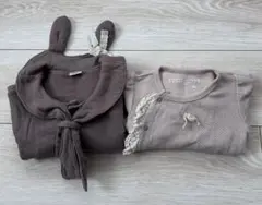 ウサギ耳付きブラウンロンパース2点セット