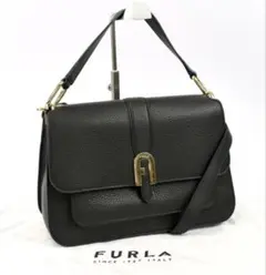 未使用級 フルラ ショルダーバッグ 2way ソフィア グレイニー レザー 黒