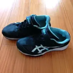 アシックス キッズ スニーカー 21cm マジックタイプ ブラック×水色 運動靴