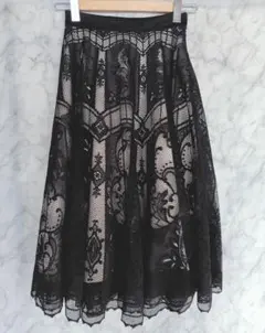 FRAY I.D サーキュラーレーススカート　ブラック　レース 黒 S