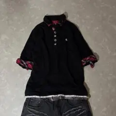 henley neck layered check archive y2k お兄