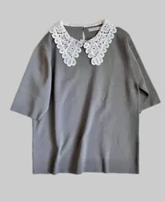 新品未使用Te chichi レース衿5分袖ニットプルオーバー