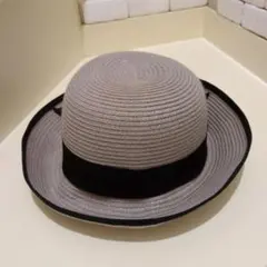 グレー リボン付き ストローハット