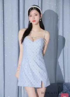 ローブデフルールビジューリボンハートカットタイトミニドレス