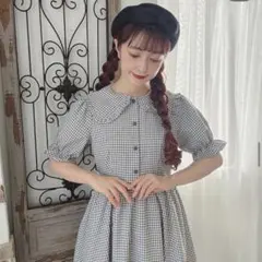 青木美沙子 しまむら ギンガムチェックワンピース　 グレー しまみさ フリルのサムネイル