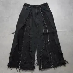 リメイクデニム ブラックデニム ワイド フレア 再構築 M 黒 16378