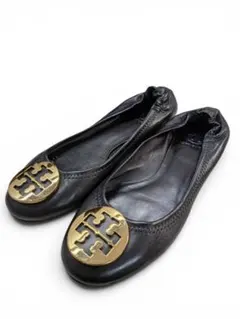 TORY BURCH ブラック フラットシューズ　ロゴ入り24cm