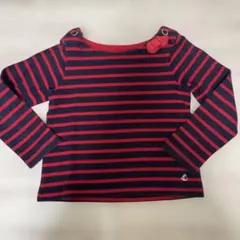プチバトー　赤と紺のストライプ 長袖カットソー