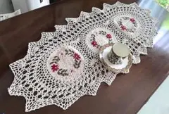 在庫処分 最後の一点 レース編みのテーブルセンター40X86cm