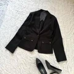 レディース　テーラードジャケット　コムサイズム　L 黒　ストライプ