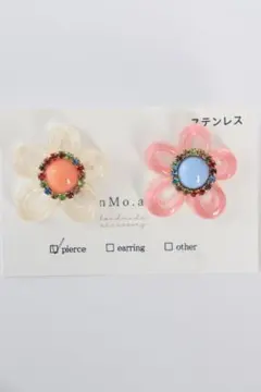 在庫一掃セール 花型ピアス クリア ピンク ステンレス 大ぶり
