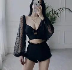 処分セール！】水着●シースルーアームカバー ビキニ ブラック