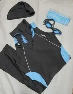 スポーツ用水着・キャップ・ゴーグル　 3点まとめ　LLサイズ ブラック×水色
