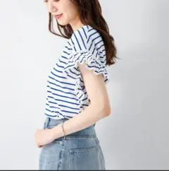 アーバンリサーチサニーレーベル　フリルスリーブプルオーバー Tシャツ　ボーダー