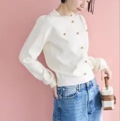セール！coca ゴールドボタンニットプルオーバー　アイボリー