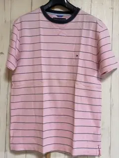 トミーフィルガーストライプ Tシャツ ピンク ネイビー襟