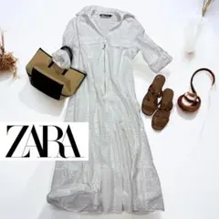 ZARA ザラ カットワーク刺繍ワンピース コットンレースカット S相当