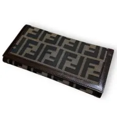 【美品】FENDI 長財布 ズッカ キャンバス ロゴ FF レザー ブラウン