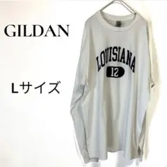 ギルダン ロンT シャツ カレッジロゴ ルイジアナ ホワイト Lサイズ 古着