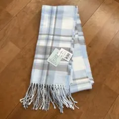 水色と茶色のチェック柄マフラー新品、未使用