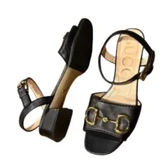GUCCI グッチ ホースビット レザー サンダル ブラック ゴールド金具 39