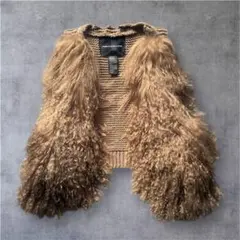 【美品】ブラウン フェイクファーニットベスト 短丈 平成ギャル Y2k