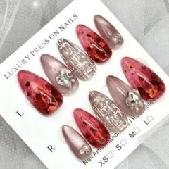 オーダー ネイルチップ　フラッシュ　マグネット　ハートホロ　バレンタイン