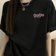 ninetyninety 半袖Tシャツ ブラック ヒョウ柄ロゴ