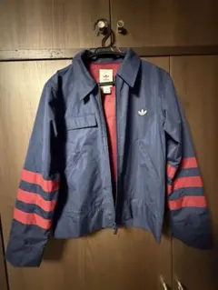 adidas ナイロンジャケット M ネイビー/レッド