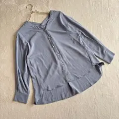 【セゾンドパピヨン】（M）パールボタン ハイローヘム シャツブラウス 上品コーデ