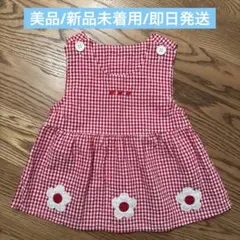 ギンガムチェック ワンピース　70 ベビー　西松屋　夏　赤　コットン　花のサムネイル