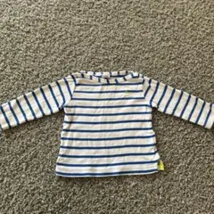 プチバトー　12m 白と青のストライプ 長袖Tシャツ カットソー