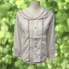 LIZLISA セーラー襟 フリル付きホワイトリボン長袖ブラウス レース 姫系