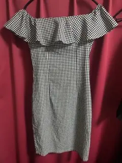 ギンガムチェック オフショルダードレス