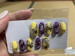 紫と黄色のネイルチップセット