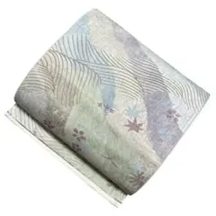 ユ185袋帯 六通柄 流水 葉 正絹 着物帯　仕立て上り