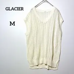 グラシア 透かし編みニットベスト Vネック レイヤード 重ね着 ホワイト 『M』