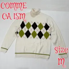 COMME CA ISM タートルネックセーター　ホワイト　M アーガイル