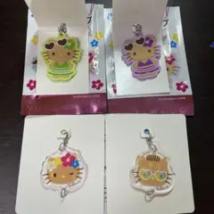 【4点セット】日焼け ハローキティ ラバーストラップ アクリルミニチャーム